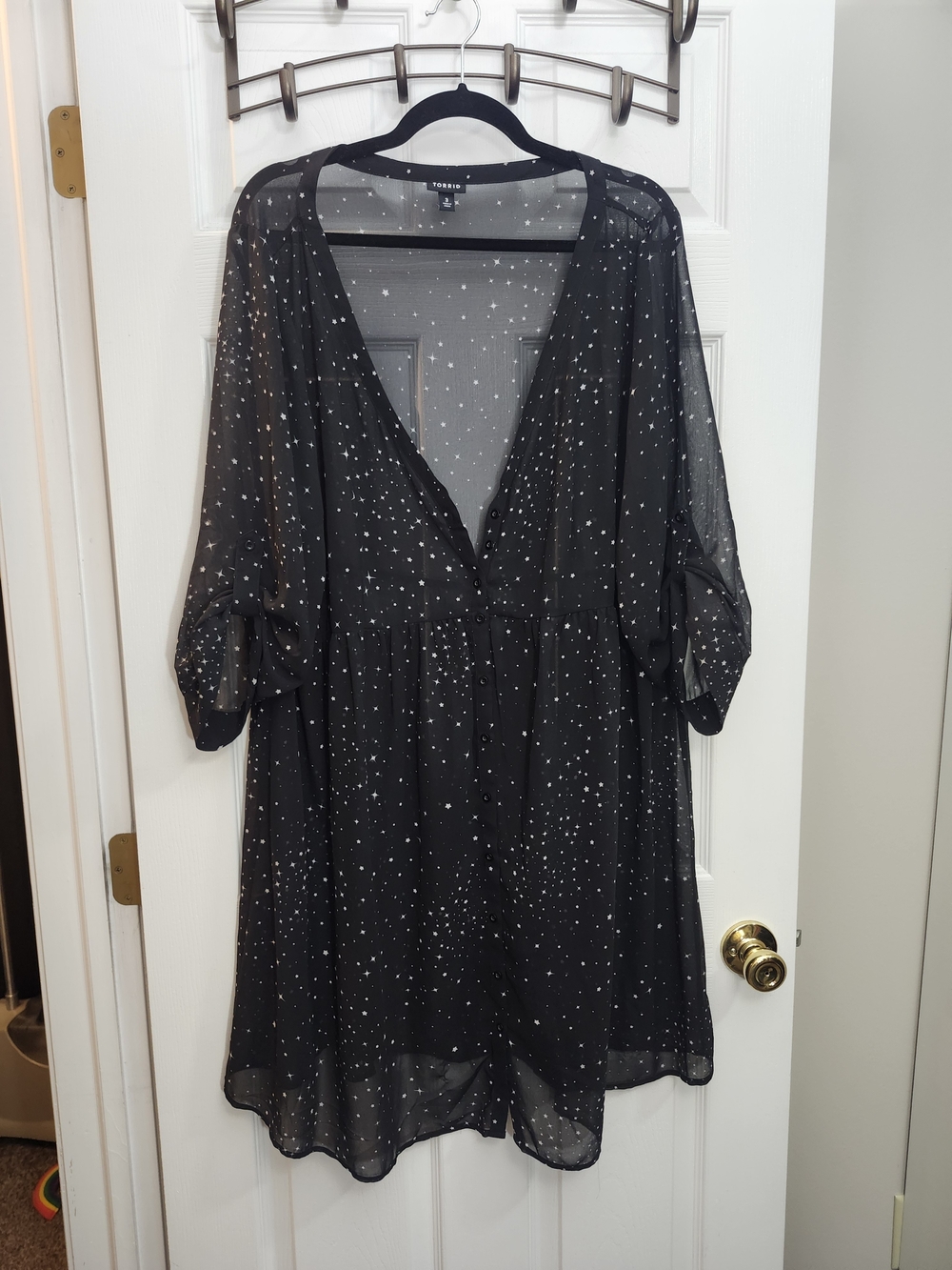 Torrid Black Sheer Star-Print V-Neck Dress Sheer Overlay Blouse, Torrid 3 = 3X